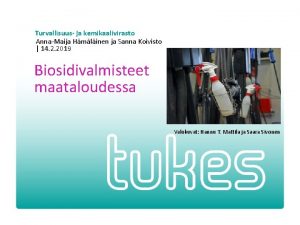 Turvallisuus ja kemikaalivirasto AnnaMaija Hmlinen ja Sanna Koivisto