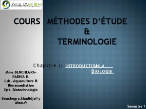 COURS MTHODES DTUDE TERMINOLOGIE C h a p