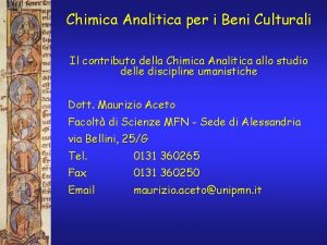 Chimica Analitica per i Beni Culturali Il contributo