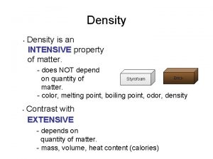 Density Density is an INTENSIVE property of matter