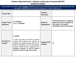 Industry Alignment Fund Industry Collaboration Projects IAFICP LETTER