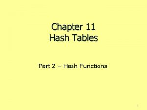 Chapter 11 Hash Tables Part 2 Hash Functions