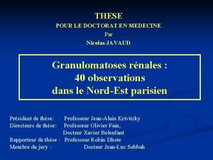 THESE POUR LE DOCTORAT EN MEDECINE Par Nicolas