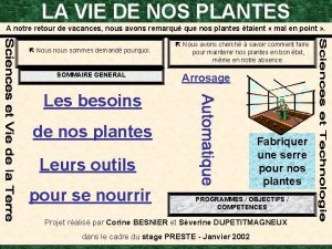 LA VIE DE NOS PLANTES A notre retour