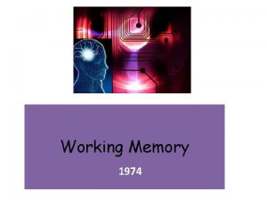 Working Memory 1974 The working memory model Based