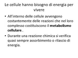 Le cellule hanno bisogno di energia per vivere