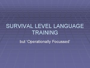 SURVIVAL LEVEL LANGUAGE TRAINING but Operationally Focussed THE
