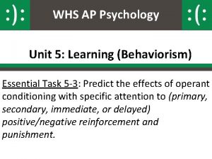 WHS AP Psychology Unit 5 Learning Behaviorism Essential