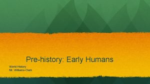 Prehistory Early Humans World History Mr WilliamsClark Age