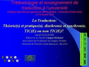 Traductologie et enseignement de traduction luniversit Colloque international