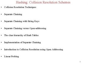 Hashing Collision Resolution Schemes Collision Resolution Techniques Separate