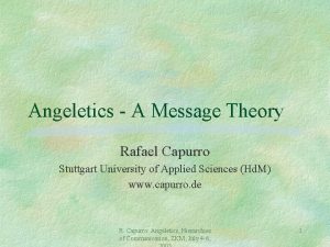 Angeletics A Message Theory Rafael Capurro Stuttgart University