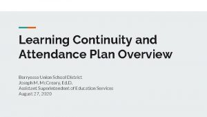 Learning Continuity and Attendance Plan Overview Berryessa Union