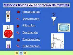 Mtodos fsicos de separacin de mezclas Introduccin Decantacin