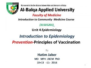 Faculty of Medicine Introduction to Community Medicine Course