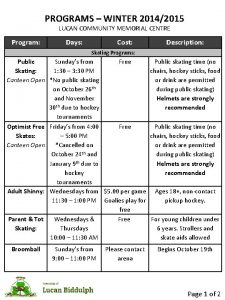 PROGRAMS WINTER 20142015 LUCAN COMMUNITY MEMORIAL CENTRE Program