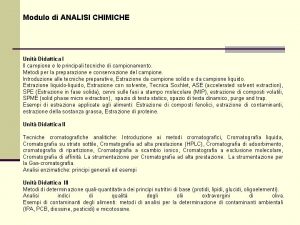 Modulo di ANALISI CHIMICHE Unit Didattica I Il