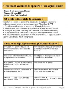 Comment calculer le spectre dun signal audio Sance