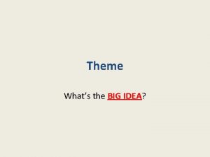 Theme Whats the BIG IDEA THEME The theme