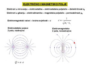 ELEKTRINO I MAGNETSKO POLJE Elektroni u mirovanju elektrostatika