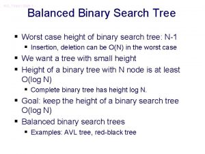 AVL Trees Slide 1 Balanced Binary Search Tree