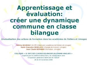 Apprentissage et valuation crer une dynamique commune en