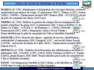 Actions de recherche labellises et finances MAREO cf