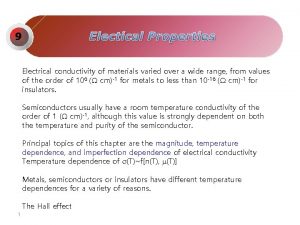 Electical Properties 9 Electrical conductivity of materials varied