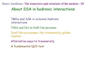 Mauro Anselmino The transverse spin structure of the