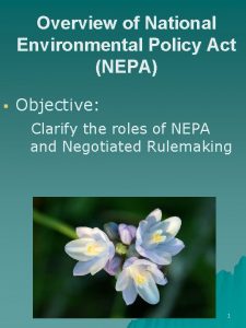 Overview of National Environmental Policy Act NEPA Objective