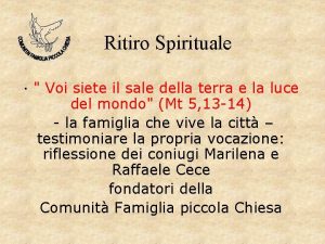 Ritiro Spirituale Voi siete il sale della terra