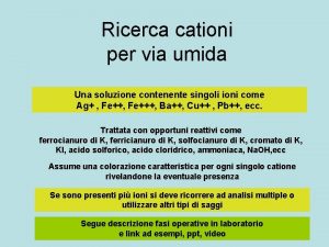 Ricerca cationi per via umida Una soluzione contenente