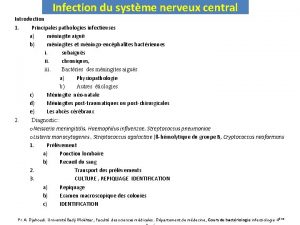 Infection du systme nerveux central Introduction 1 Principales