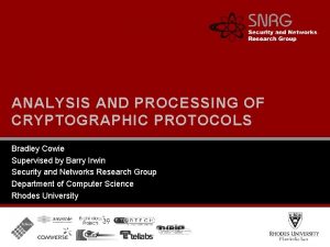 ANALYSIS AND PROCESSING OF CRYPTOGRAPHIC PROTOCOLS Bradley Cowie