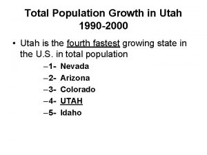 Total Population Growth in Utah 1990 2000 Utah