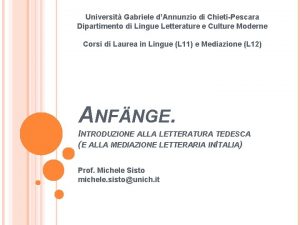 Universit Gabriele dAnnunzio di ChietiPescara Dipartimento di Lingue