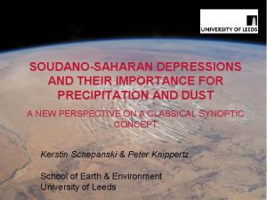 SOUDANOSAHARAN DEPRESSIONS AND THEIR IMPORTANCE FOR PRECIPITATION AND