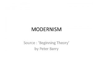 MODERNISM Source Beginning Theory by Peter Barry Modernism