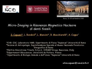 Roma 21 25 settembre 2015 MicroImaging in Risonanza