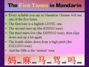 The Five Tones in Mandarin Every syllable you