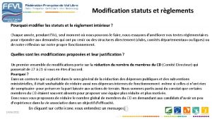 Modification statuts et rglements Pourquoi modifier les statuts