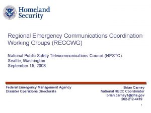 Regional Emergency Communications Coordination Working Groups RECCWG National