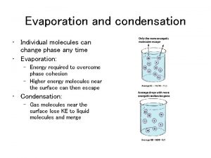 Evaporation and condensation Individual molecules can change phase