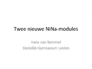Twee nieuwe Ni Namodules Hans van Bemmel Stedelijk