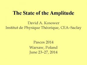 The State of the Amplitude David A Kosower