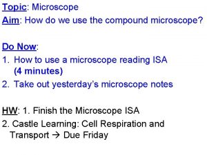 Topic Microscope Aim How do we use the