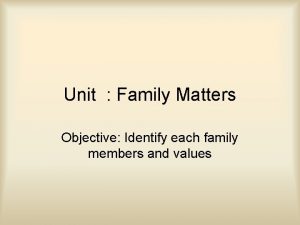 Unit Family Matters Objective Identify each family members