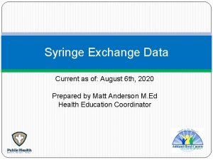 Syringe Exchange Data Current as of August 6