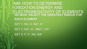 AIM HOW TO DETERMINE IONIZATION ENERGY AND ELECTRONEGATIVITY