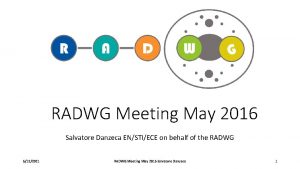 RADWG Meeting May 2016 Salvatore Danzeca ENSTIECE on